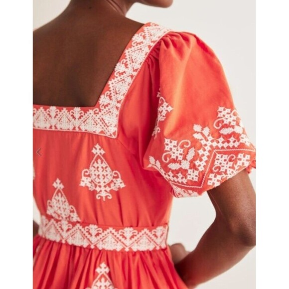 NWT Boden Square Neck Red & White Embroidered Puff Sleeve Rara Dress 8 - Picture 7 of 7